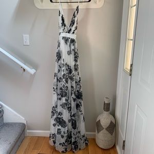 Elegant Black and White Floral Gown